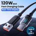 120W Super Fast Charging Cable Real-time Digital Display USB A to Type C data Cable For iPhone Android Phones Universal