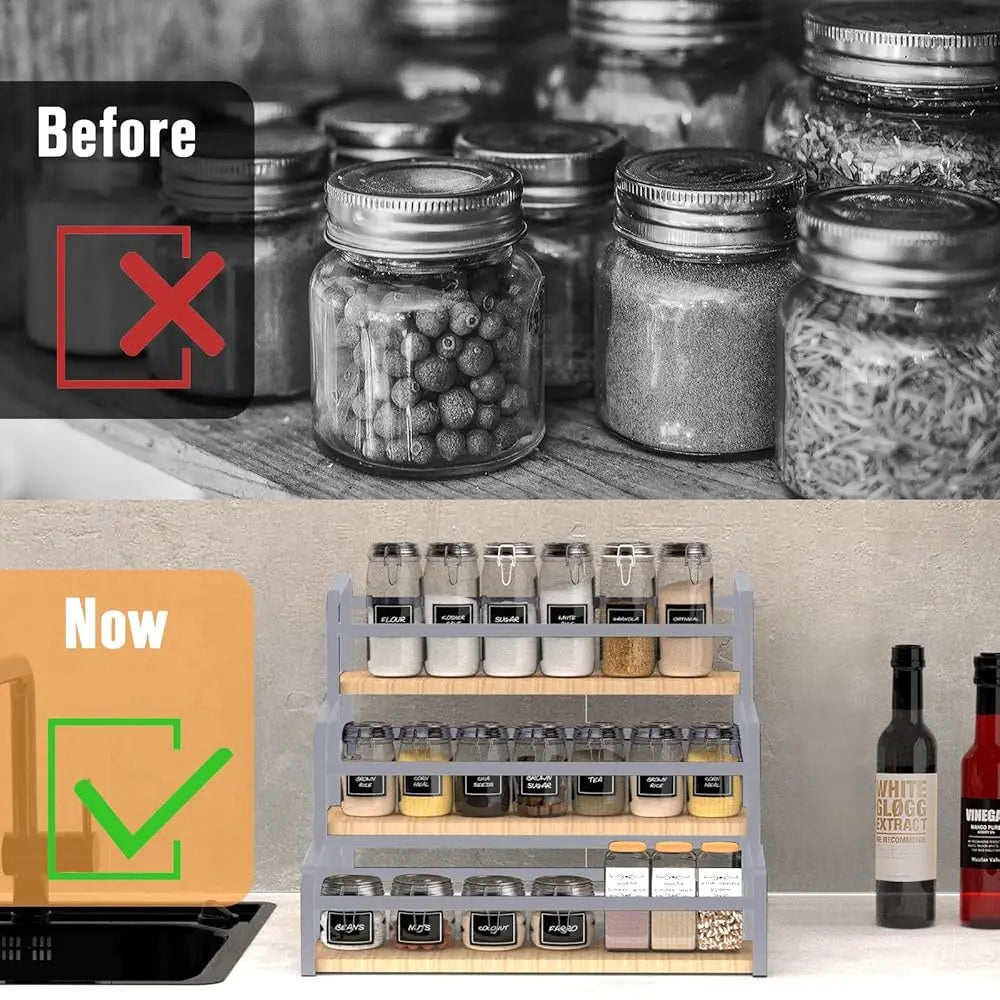Spice Ra Organizer For Countertop , 3-Tier Spice Storage Holder With Magnetic Connetion For Kitchen , Durable Syrup Ra With
