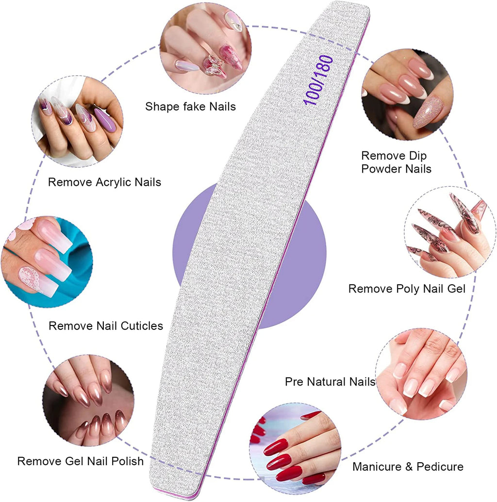 Professional Nail File 2-Pack Reusable Double-Sided Sandpaper (100/180 Grit) Manicure Tools for Home and Salon Use