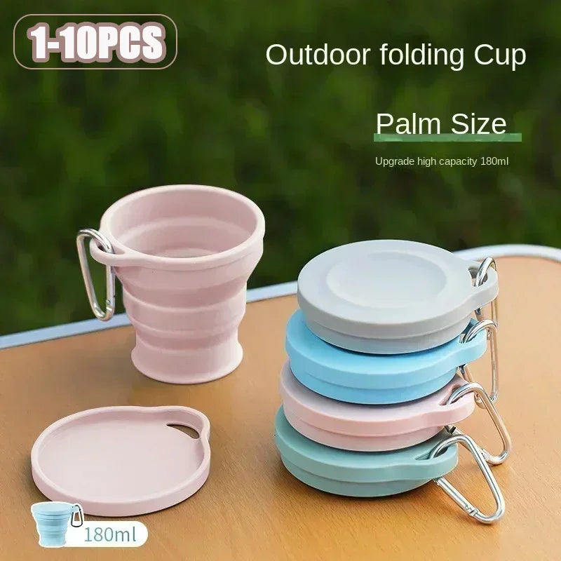 1-10PCS Foldable Large Capacity Cup Mini Telescopic Cup Silicone Portable Tea Cup Outdoor Travel with Lid Coffee Telescopic Cup