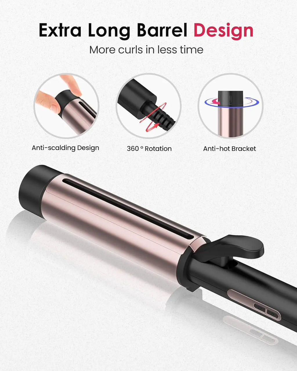 1.5 Inch Extra Large Curling Wand for Long Hair, Ceramic Tourmaline Barrel, 40M Negative Ions, Hair Curling Iron with 2 Clips &