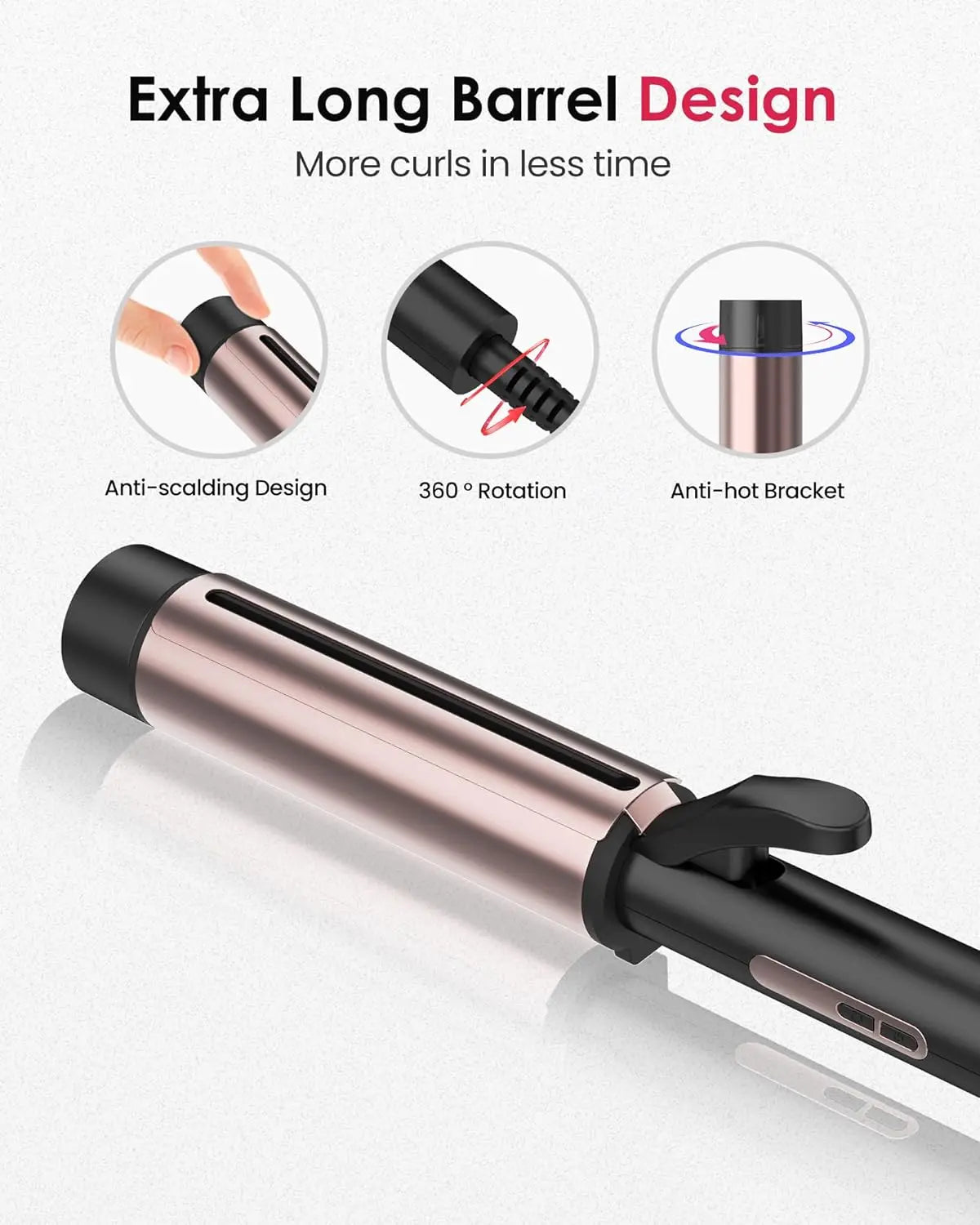 1.5 Inch Extra Large Curling Wand for Long Hair, Ceramic Tourmaline Barrel, 40M Negative Ions, Hair Curling Iron with 2 Clips &