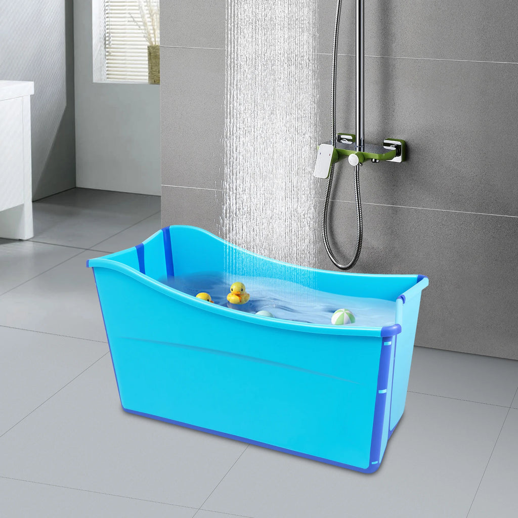 Folding PP TPE Bathtub Blue Floor Standing Rectangular Adult Bath Tub Thickened Side for Kids and Adults Below 5.3ft Tall