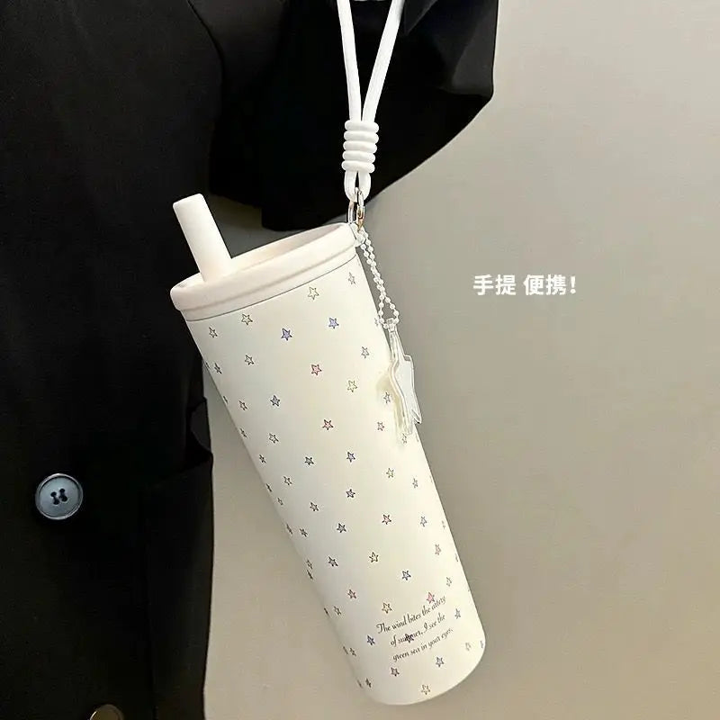 750ML Thermos Bottle with Straw 304 Stainless Steel Coffee Cup Vacuum Flask Thermos Water Bottle Tea Leak-proof Thermos Mug