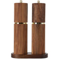 Refillable Wooden Salt and Pepper Grinder Set with Adjustable Coarseness Acacia Wood Pepper Mill Manual Matching Wooden Tray Bl
