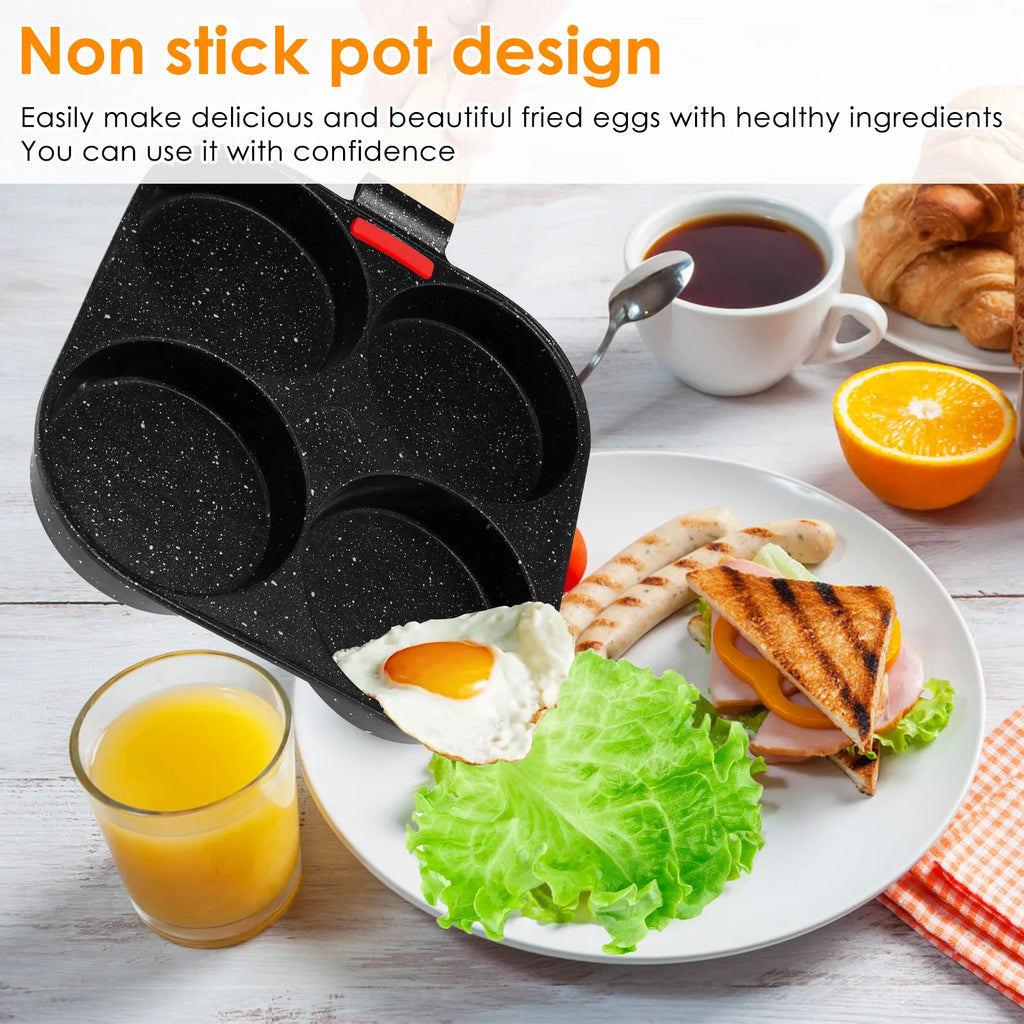 4 Cup Egg Frying Pan Nonslip Omelette Pan Skillet with Oil Brush and Lid Pancake Skillet for Gas Stove Induction Cookware