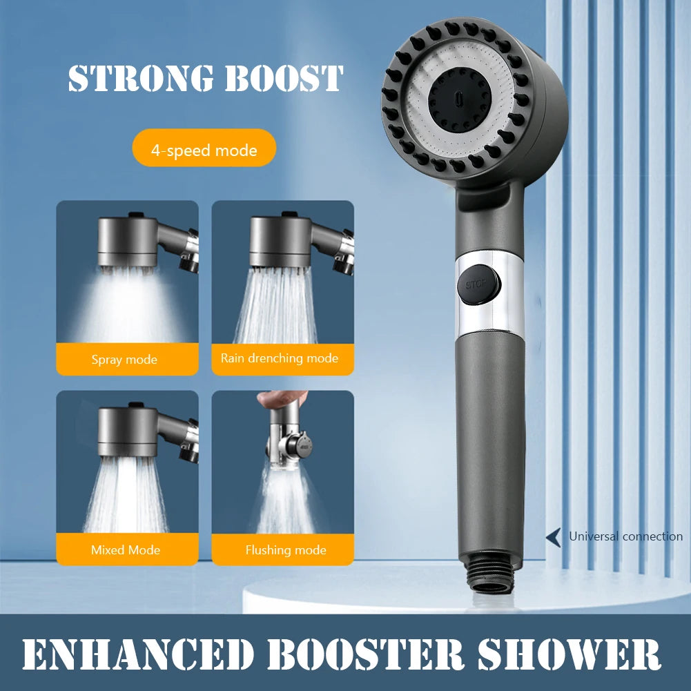 Bathroom Showerhead Powerful Pressurization Large Flow Shower Head Adjustable 4 Modes Replacement Parts Bathroom Accessories