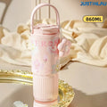 JUSTINLAU High Appearance Portable Straw Cup for Girls, Large Capacity Stainless Steel Insulated Cup Ice King Handheld Water Cup