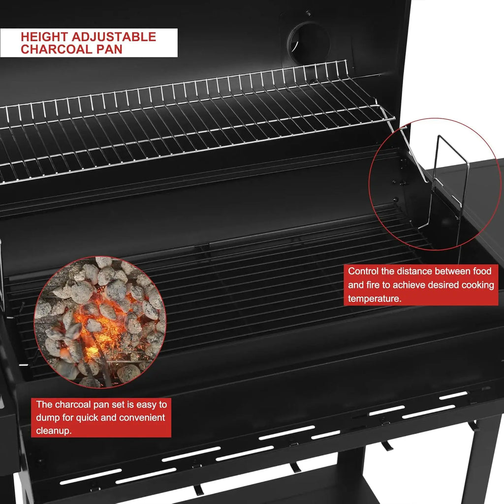 30-Inch Charcoal Grill with Side Table and Front Storage Basket, Outdoor Cooking Grill with 627 sq.in. Cooking, Customized
