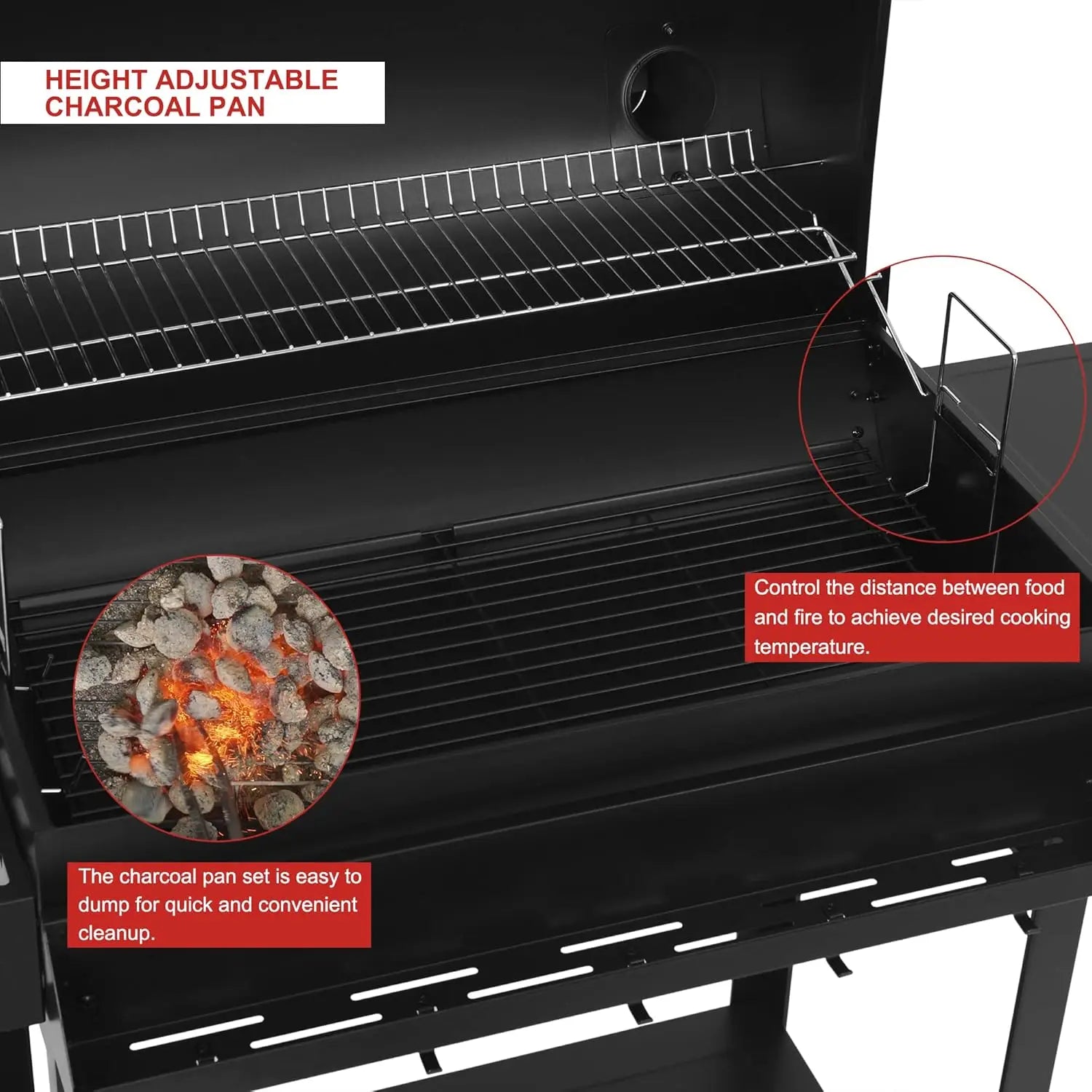 30-Inch Charcoal Grill with Side Table and Front Storage Basket, Outdoor Cooking Grill with 627 sq.in. Cooking, Customized