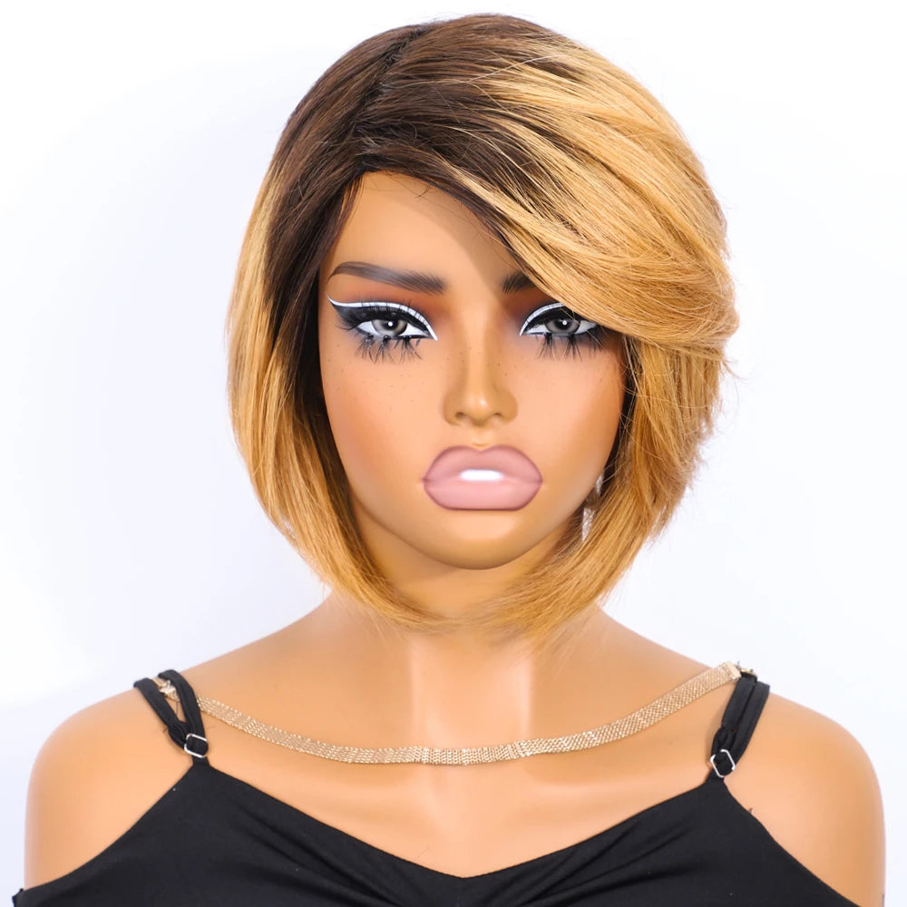 Lekker Blonde Short Pixie Cut Side Part Straight Bob 100% Human Hair Wig For Women Brazilian Remy Hair Color Full Machine Made