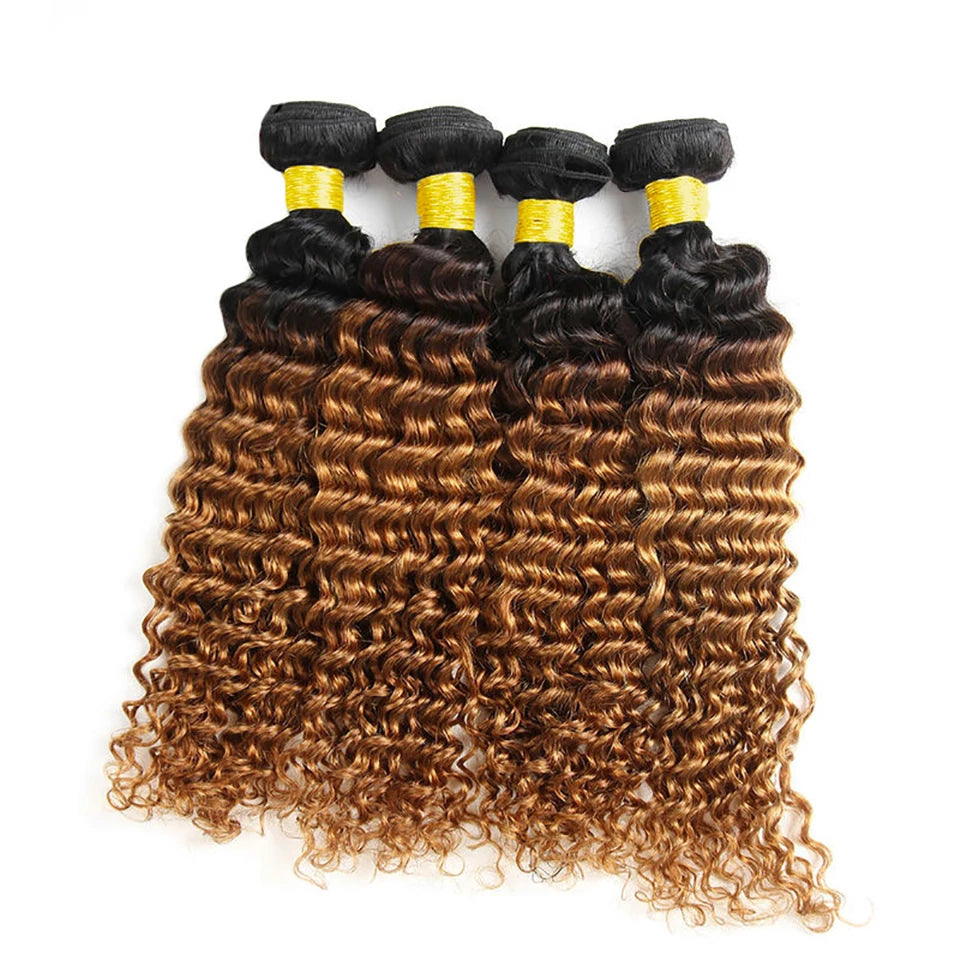 Ombre 1b/27 Color Deep Wave Bundles Human Hair Extensions 100% Brazilian Virgin Hair 1b/27 Color Deep Wave Bundles Human Hair
