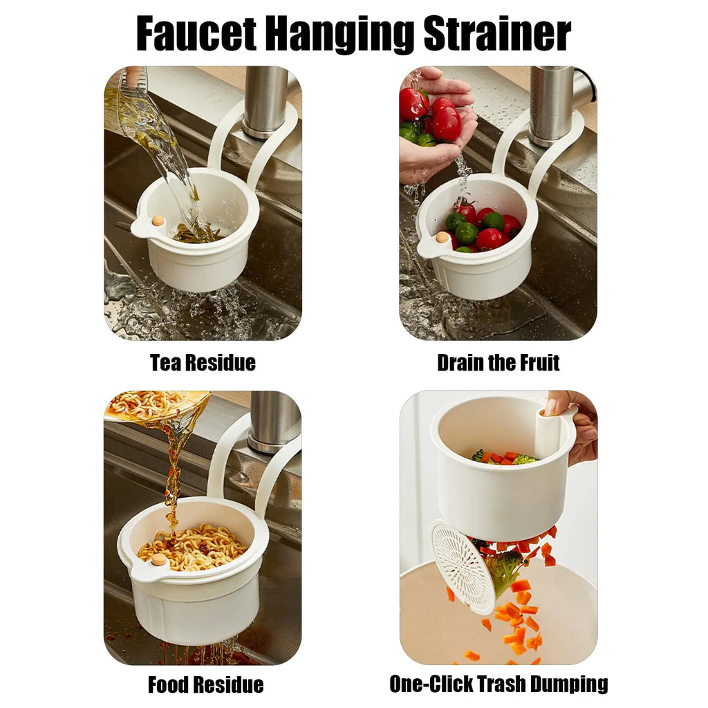 Self Cleaning Kitchen Sink Strainer Basket Press Automatic Dumping Waste Catcher Faucet Hanging Draining Basket Trash Filter