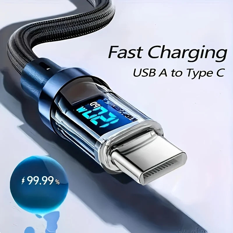 120W Super Fast Charging Cable Real-time Digital Display USB A to Type C data Cable For iPhone Android Phones Universal