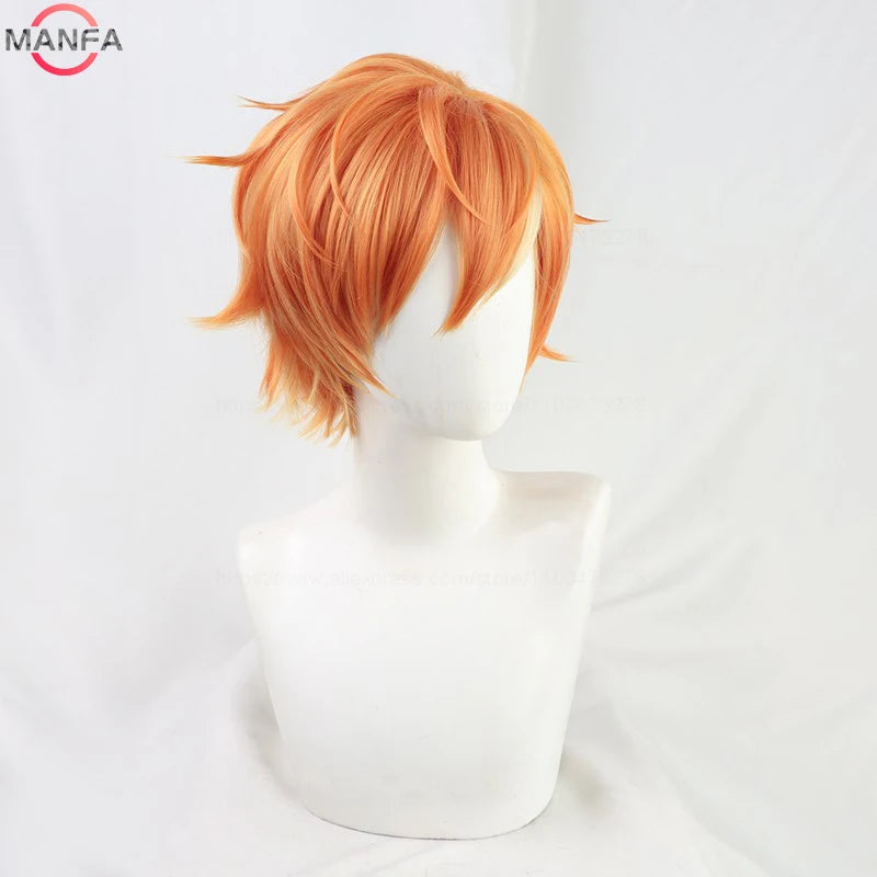 Anime Vivid BAD SQUAD Shinonome Akito Cosplay Wig Short Orange Wigs Heat Resistant Synthetic Hair Halloween Unisex Wig + Wig Cap