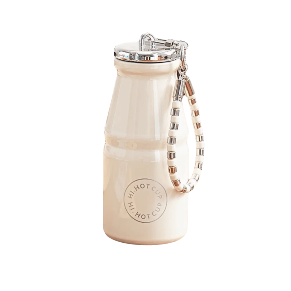 280ML Milk Coffee Cup Leak Proof with Hanging Chain Stainless Steel Pocket Cup Macaron Color Insulated Water Bottle