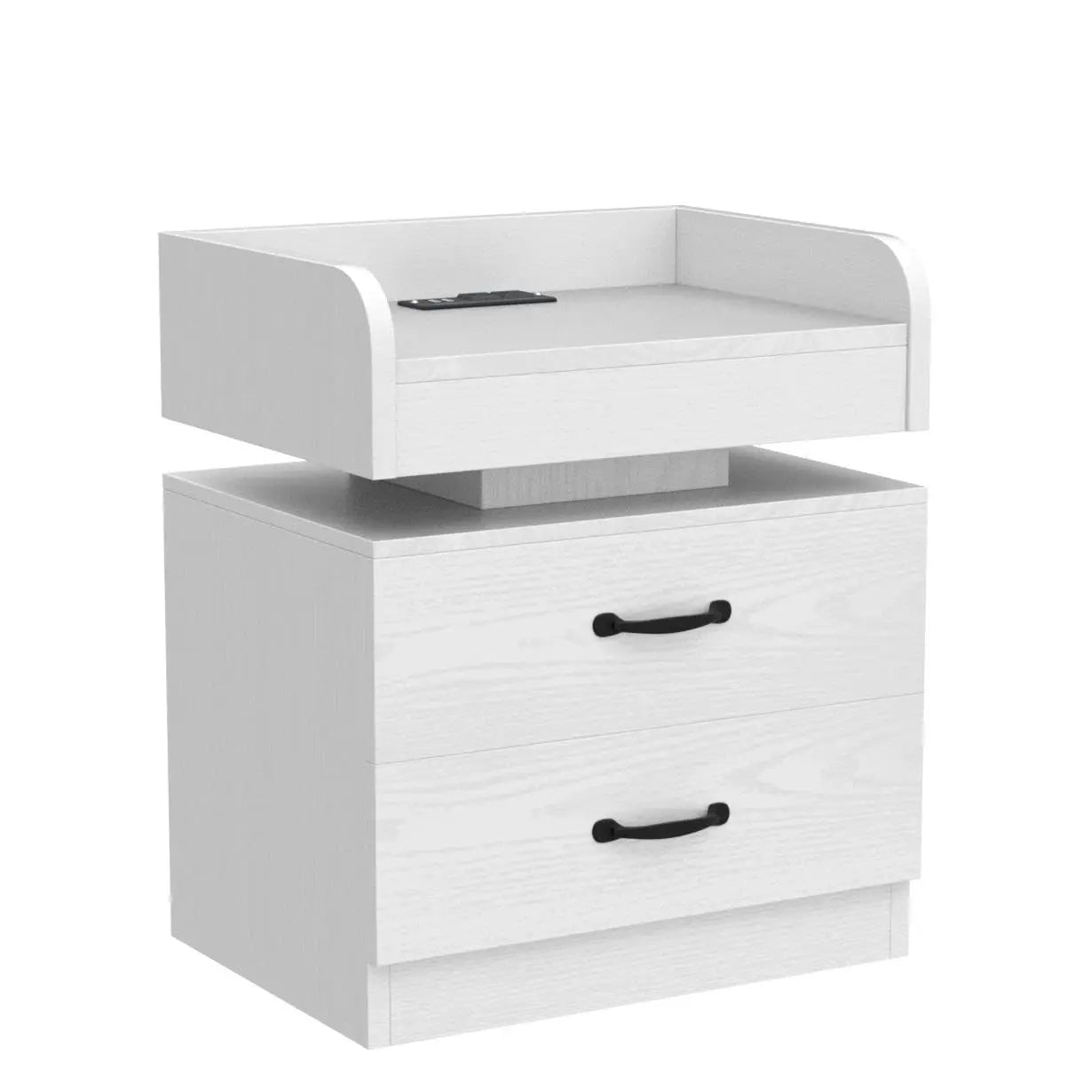 White Nightstand Set 2 Charging Station LED Lights Modern Bedroom Living Room End Table 2 Drawers, Customized