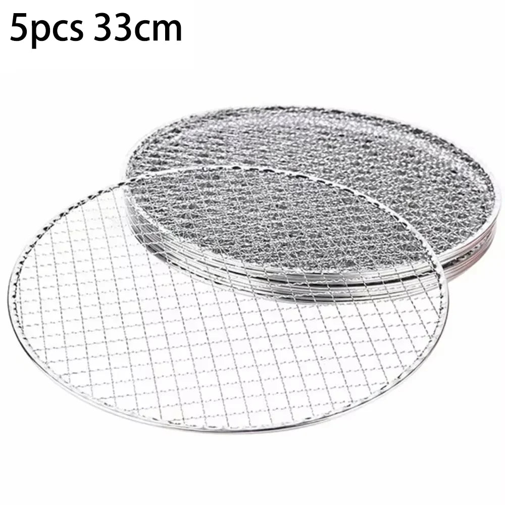5pcs Round Disposable Wire Net Grill Racks Iron Roast Grate Cooking Barbecue BBQ Home Outdoor Cooking Equipment Accessories