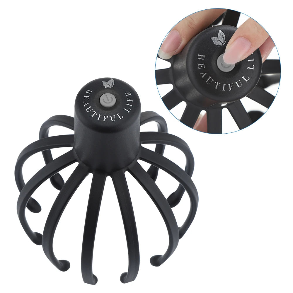 Electric Octopus Claw Scalp Massager with 12 TPE 3D Arms 3 Speed Gears USB Charging 15-Min Auto-Shutoff Stress Fatigue Relief