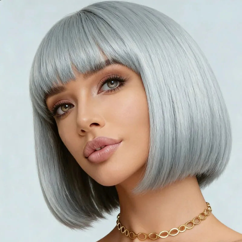 Ladies' synthetic wig silver gray 12 inch elegant style, suitable for daily parties and holidays wear