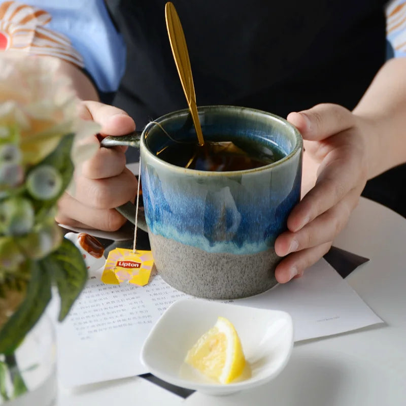 350Ml Ceramic Milk Coffee Breakfast Mugs Gradual Change Starry Cerative Retro Mug Tea Office Water Cup Juice Beer Cups Drinkware