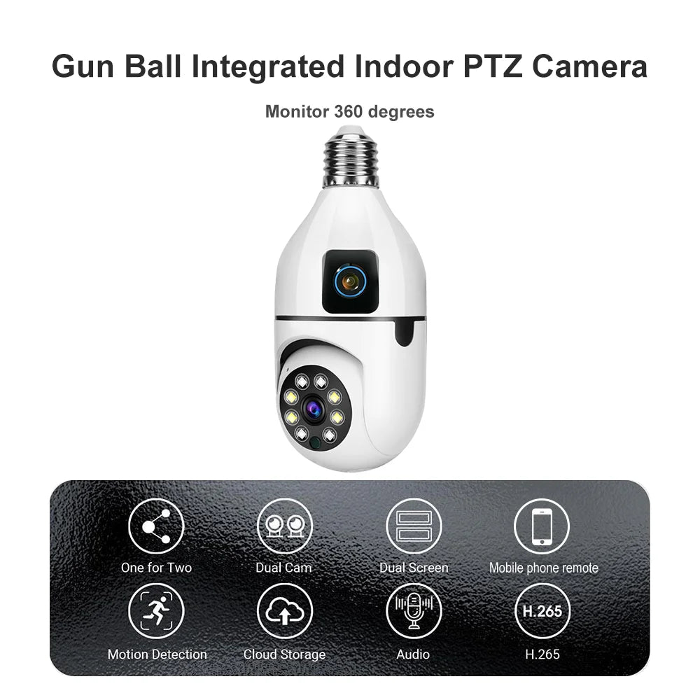 V380 Pro Dual Lens Dual Screen E27 Bulb Camera Smart Home Security Pet Monitor CCTV Wireless Indoor Camera Baby Monitor
