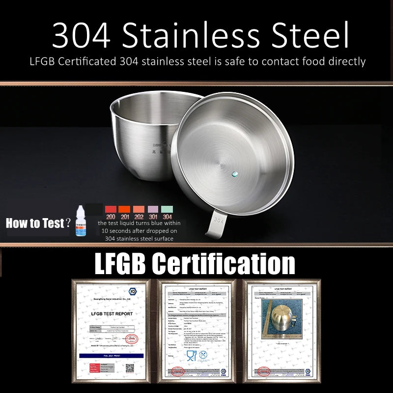 3 in 1 304 Stainless Steel Instant Noodle Bowl LFGB Certification 1100ml Ramen Bowl with 800ml Cover Heat Insulation Dinerware