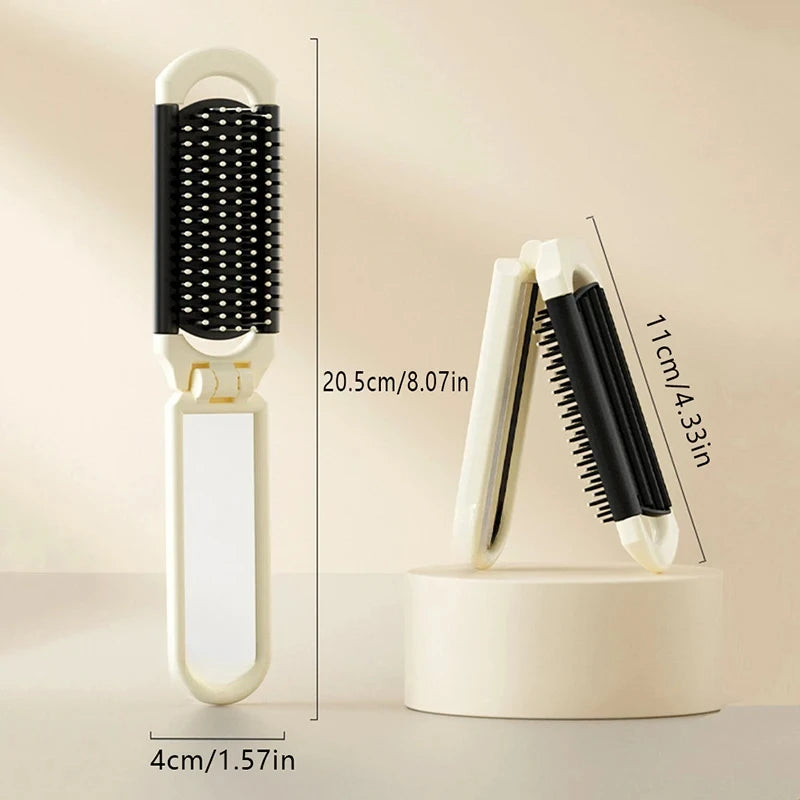 Mini Comb with Mirror, Folding Comb, Head Massage, Anti-static, Portable Travel Comb,Special for Real Hair Wigs