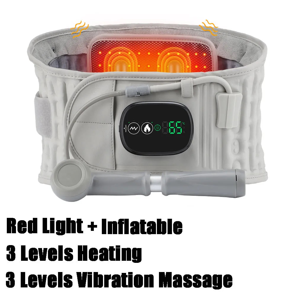Heating Back Decompression Lumbar Support Belt Red Light Waist Air Traction Brace Spinal Back Belt Backache Vibration Massager