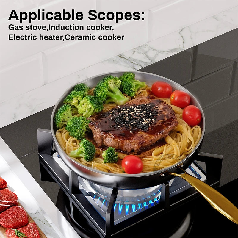 316 Stainless Steel Frying Pan Steak Pot Uncoated Kitchen Wok Non-stick Skillet Fried Steak For Gas Stove Induction Cooker