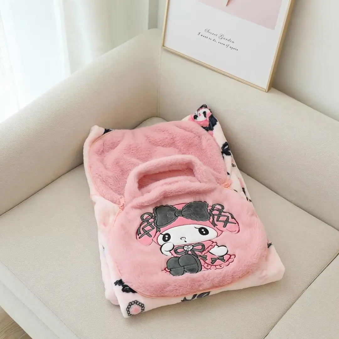 Kuromi My Melody Portable Blanket Nap Blanket Warm Handbag Blanket Travel Car Single Size Air Conditioning Blanket