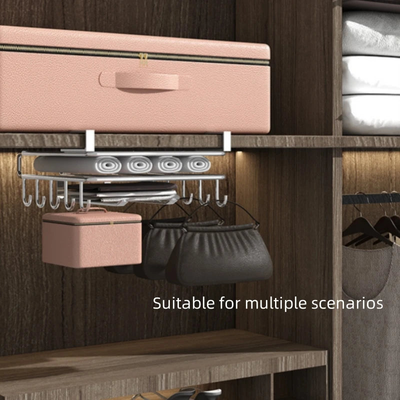 1PC Stainless Steel Hanging Kitchen Storage Rack with Hooks Paper Towel and Utensils Holder Cutting Board Storage Shelf