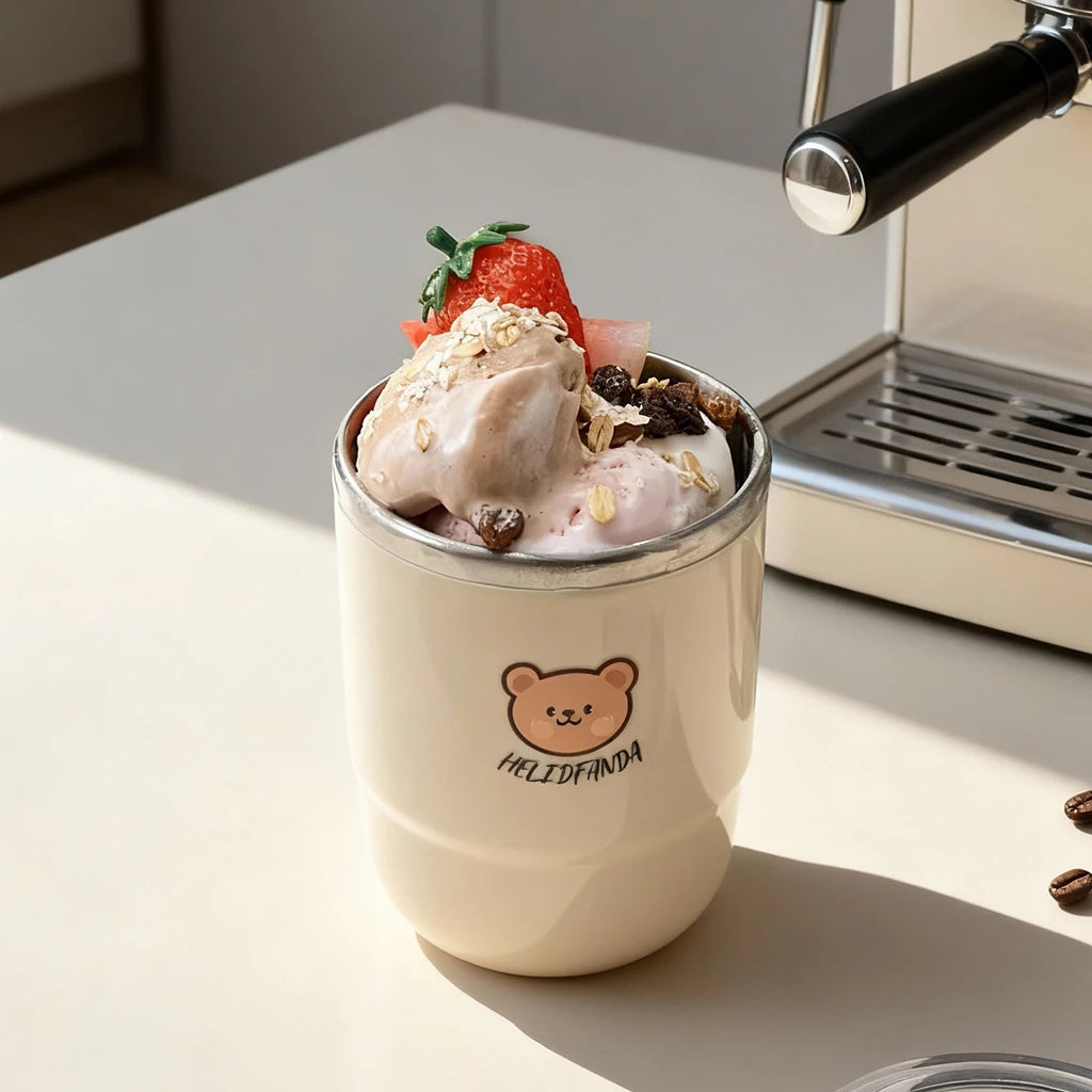WORTHBUY 304 Stainless Steel Double Wall Insulated Coffee Mug With Straw Portable Cute Leak Proof Drinking Cup Tumbler For Kids