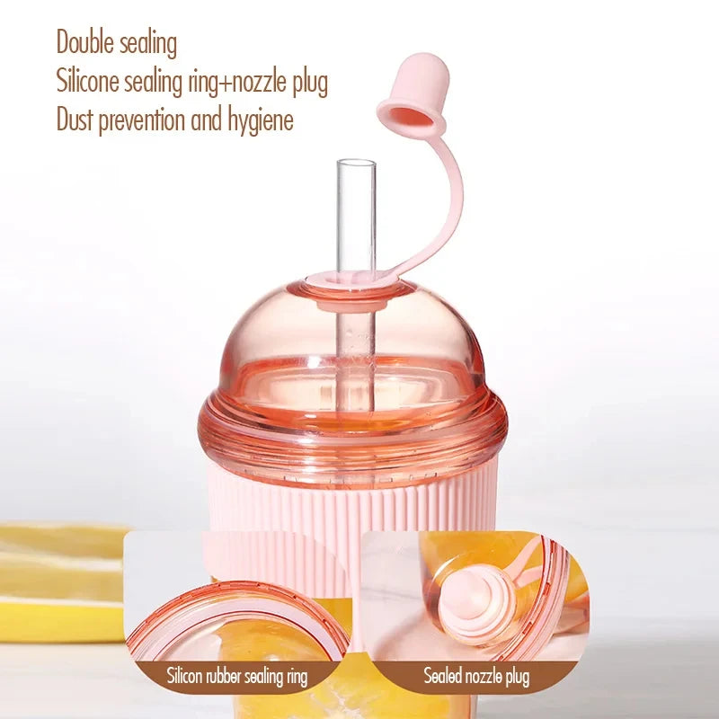 1pc 430ml Portable Flip Straw Cup Plastics Ins Style High-Capacity Water Bottles Tea Coffee Milk Heat-Resistant Juice Jelly Cups