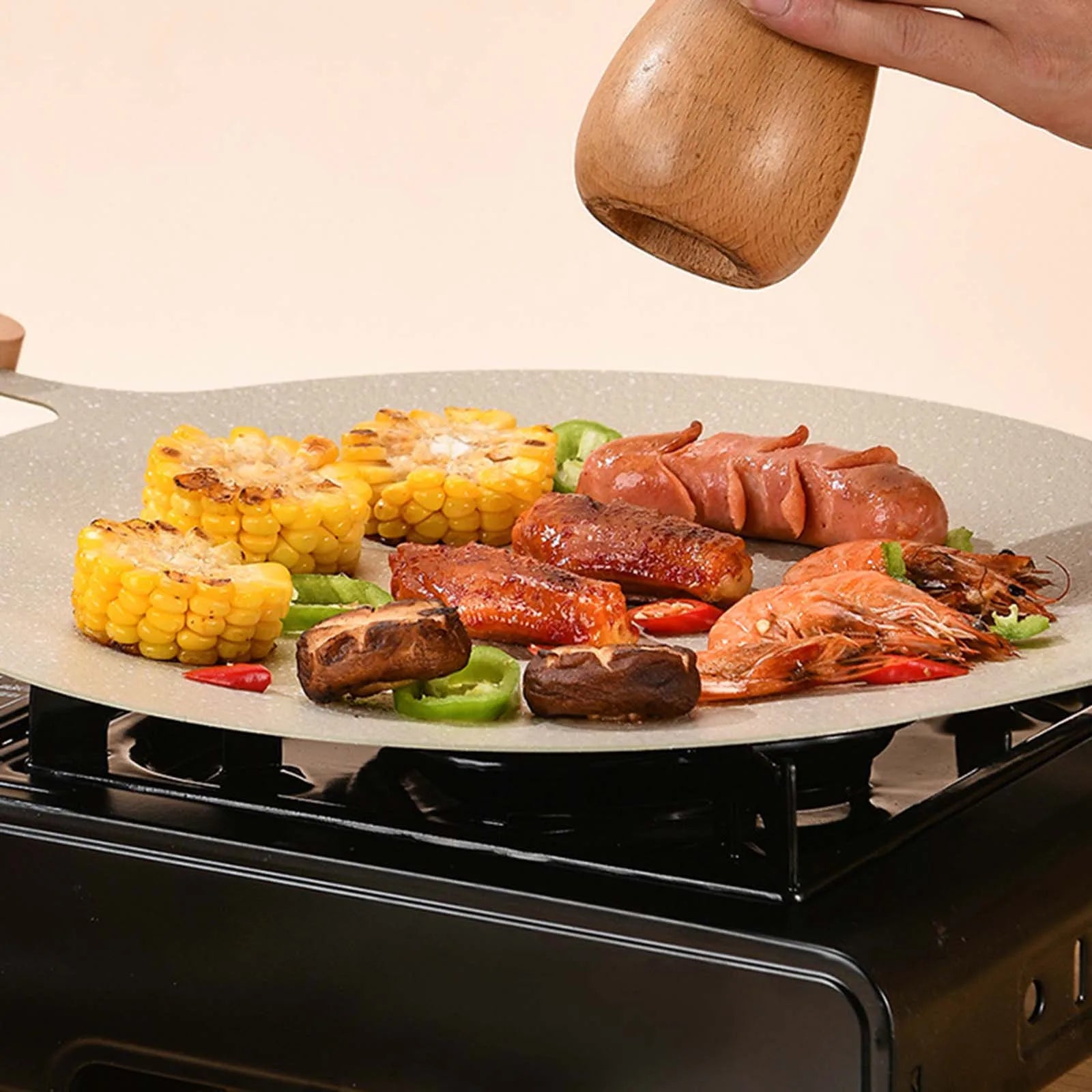 Korean BBQ Pan Binaural Design Portable Kitchen Accessories Frying Pan Griddle Pan for Travel Picnic Indoor Kitchen Home