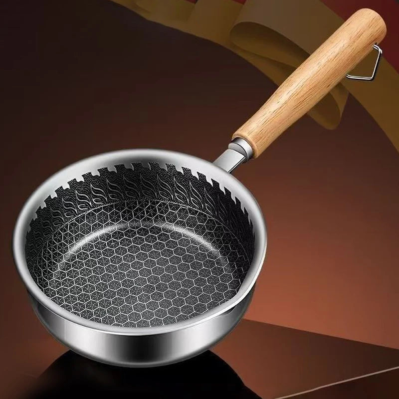 Outdoor Camping Stainless Steel Portable Pan, Non-Stick Omelette and Grill Pan