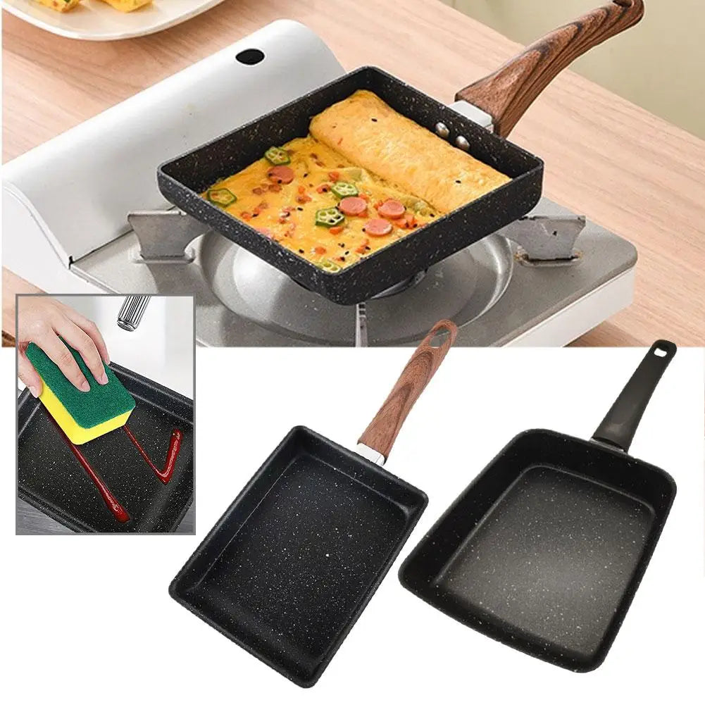 Japanese Omelette Pan  With Wooden Handle Nonstick Egg Pan Skillet Rectangle Tamago Pan Small Egg Frying Pan with Cooking Tools