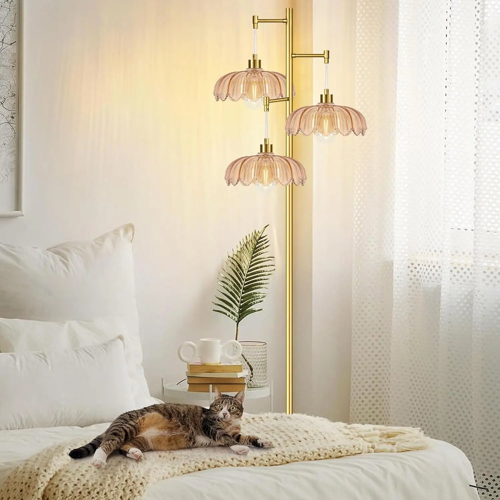 Gold Modern Floor Lamp with Tree Design, 3 Lights for Living Room Bedroom Vintage Farmhouse Style