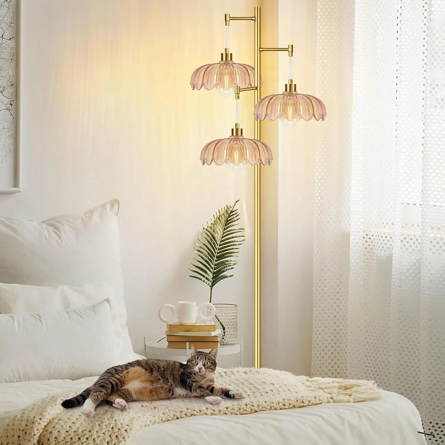Gold Modern Floor Lamp with Tree Design, 3 Lights for Living Room Bedroom Vintage Farmhouse Style