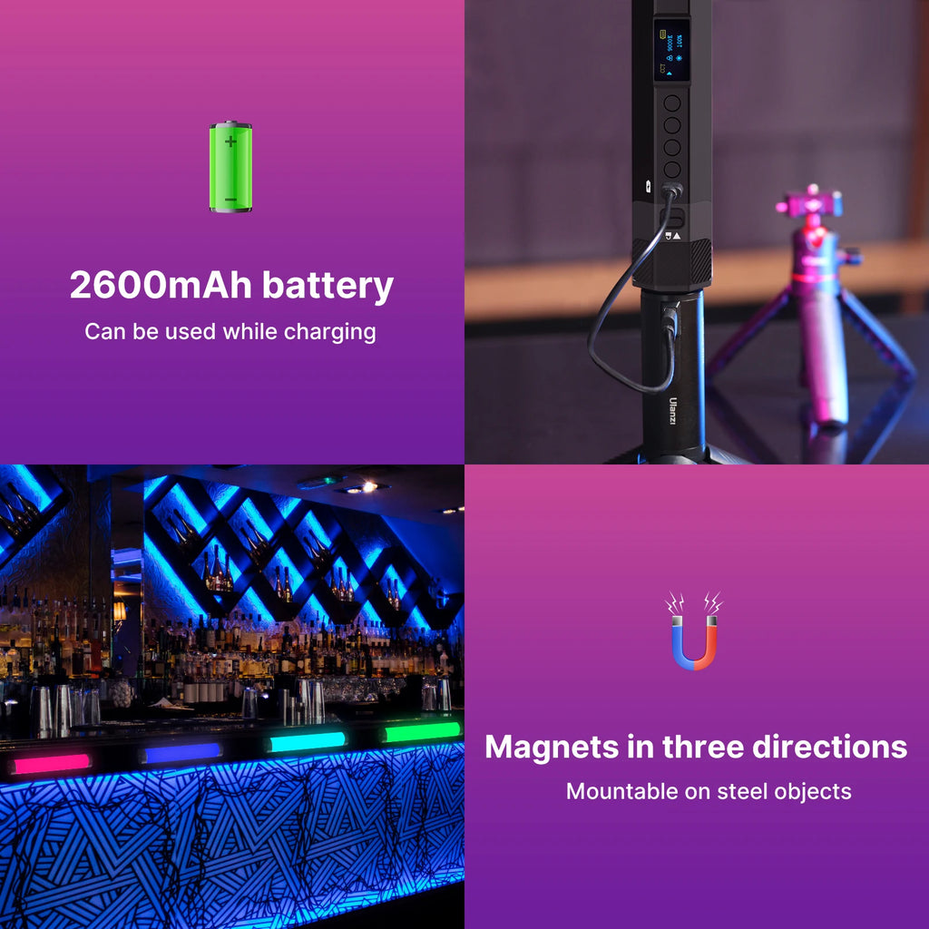Ulanzi VL110 Handheld RGB Light Tube Stick Video soft Light 2500-9000K LED Photography Stick LED Light Wand Rechargeable