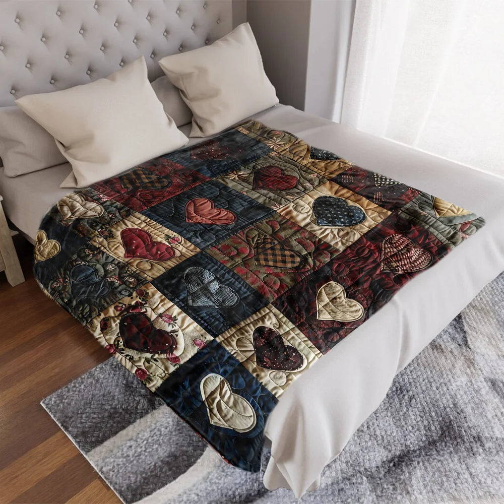 Ultra-Soft Flannel Heart-Print Blanket - Lightweight and portable for year-round travel, camping, or office use. Patchwork quilt