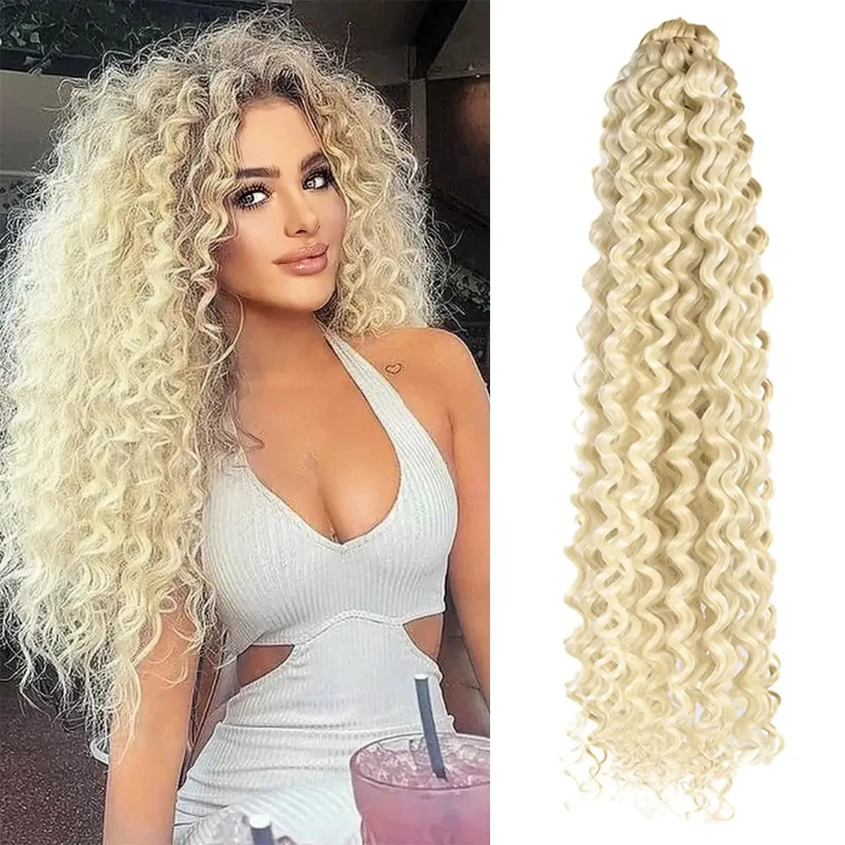 Long Deep Wave Braiding Hair 28 Inch Ocean Wave Crochet Hair Synthetic Deep Curly Crochet Hair Extensions For Black Women