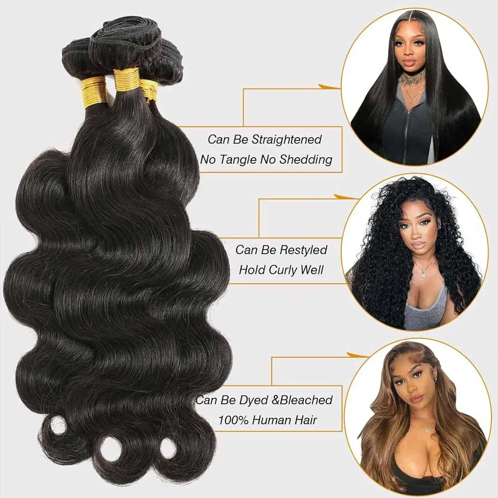 30 40 Inch Body Wave 1 3 4 Bundles Brazilian Remy 100% Unprocessed Raw Virgin Human Hair Wavy Double Bundles Weave Extensions