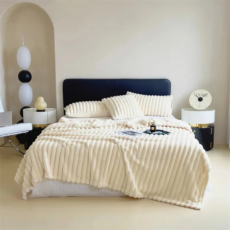 Warm Cozy Rabbit Fleece Throw Blanket Multi-Functional Soft Blanket for Office Sofa Car Nap