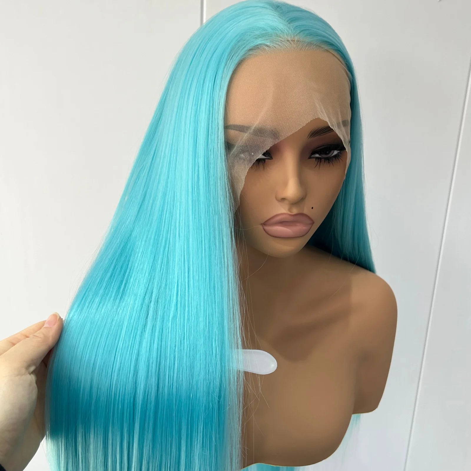Blue Wig Long Straight Synthetic Lace Front Wig Glueless Ready to Wear Cosplay Party Light Blue Hair Lace Frontal Wigs for Women