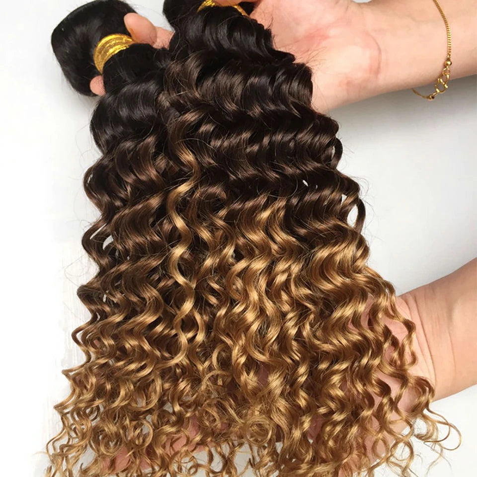 Ombre 1b/27 Color Deep Wave Bundles Human Hair Extensions 100% Brazilian Virgin Hair 1b/27 Color Deep Wave Bundles Human Hair