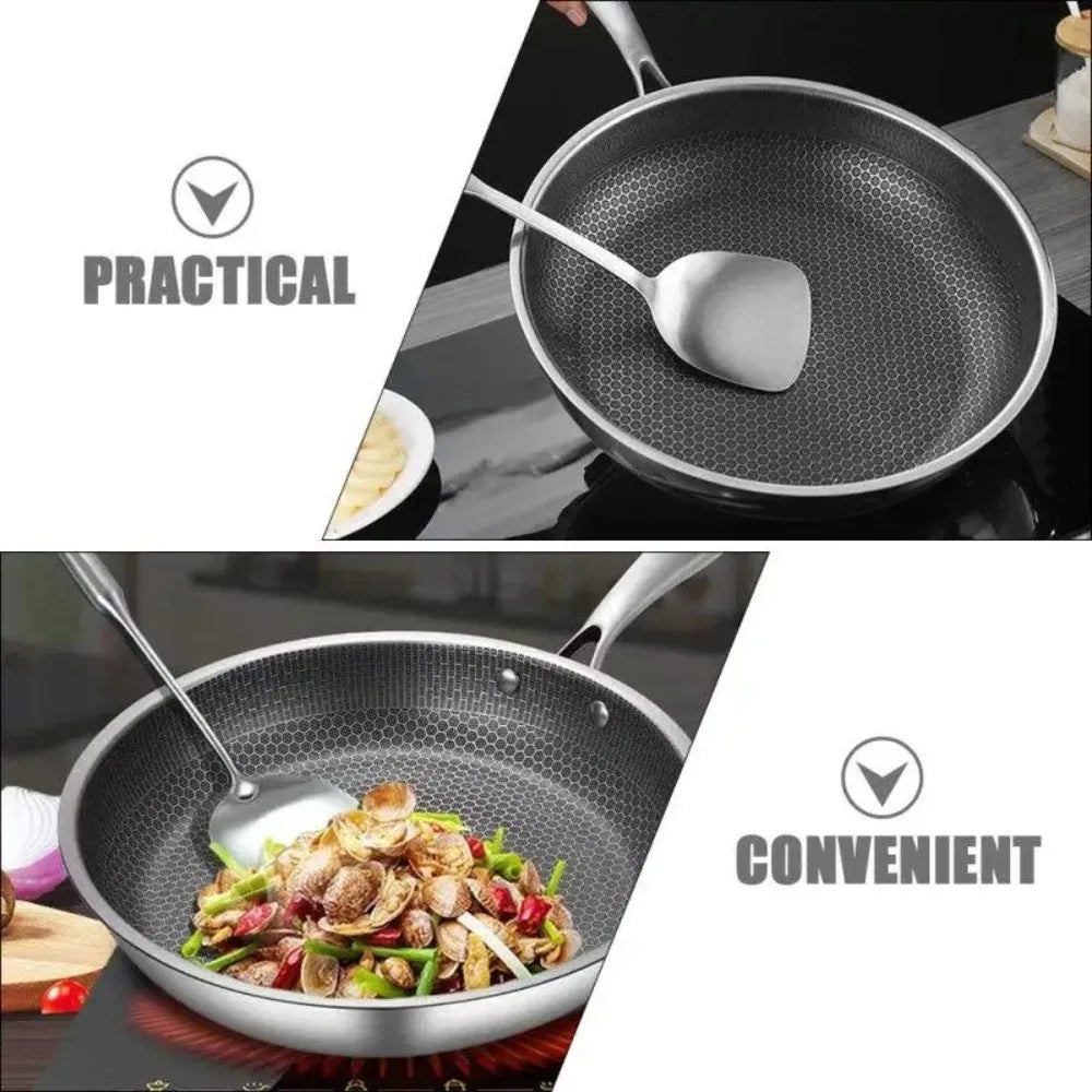 26/28/30cm Frying Pan Stainless Steel Honeycomb Pot Non-coated NonStick Pan Thickened Steak Cooking Pot Gas Induction Cooker