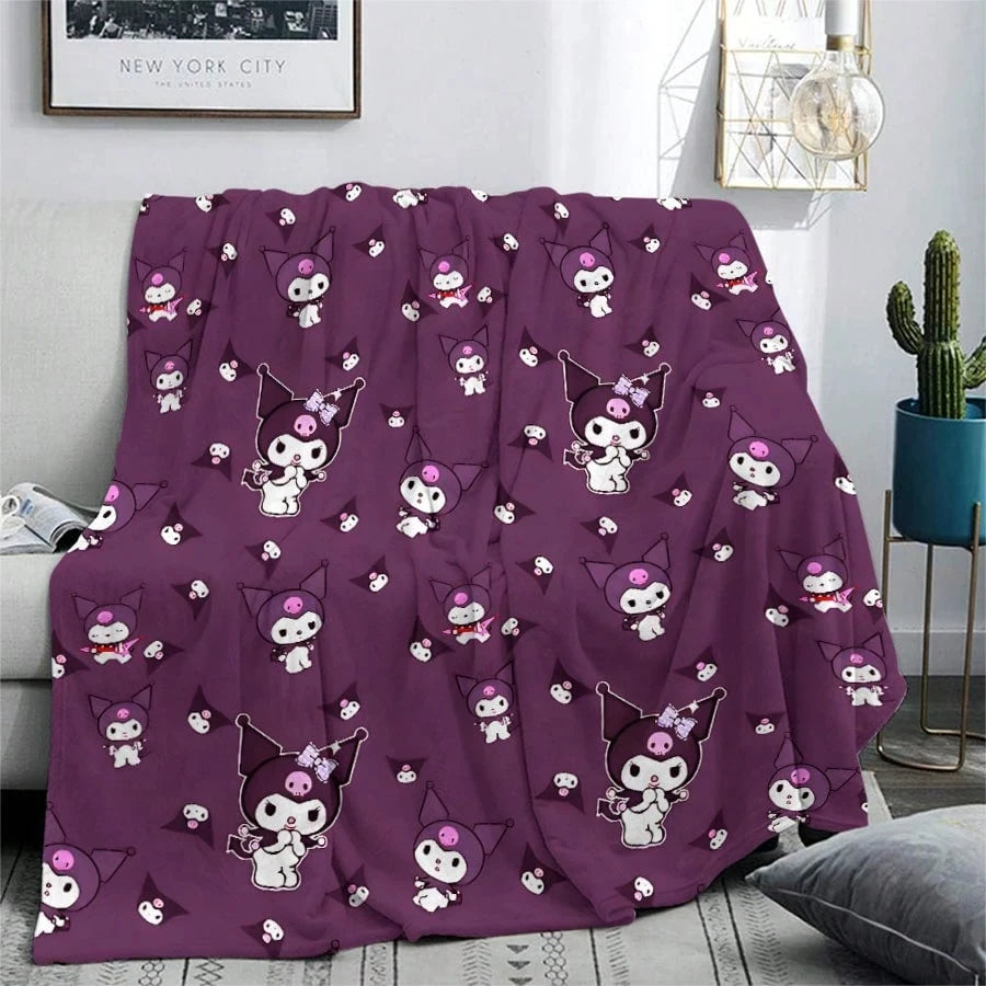 1pc Sanrio Kuromi Flannel Blanket - 2D Single-Sided Print, Purple Pattern, Bedroom Living Room Camping Throw, Perfect Gift