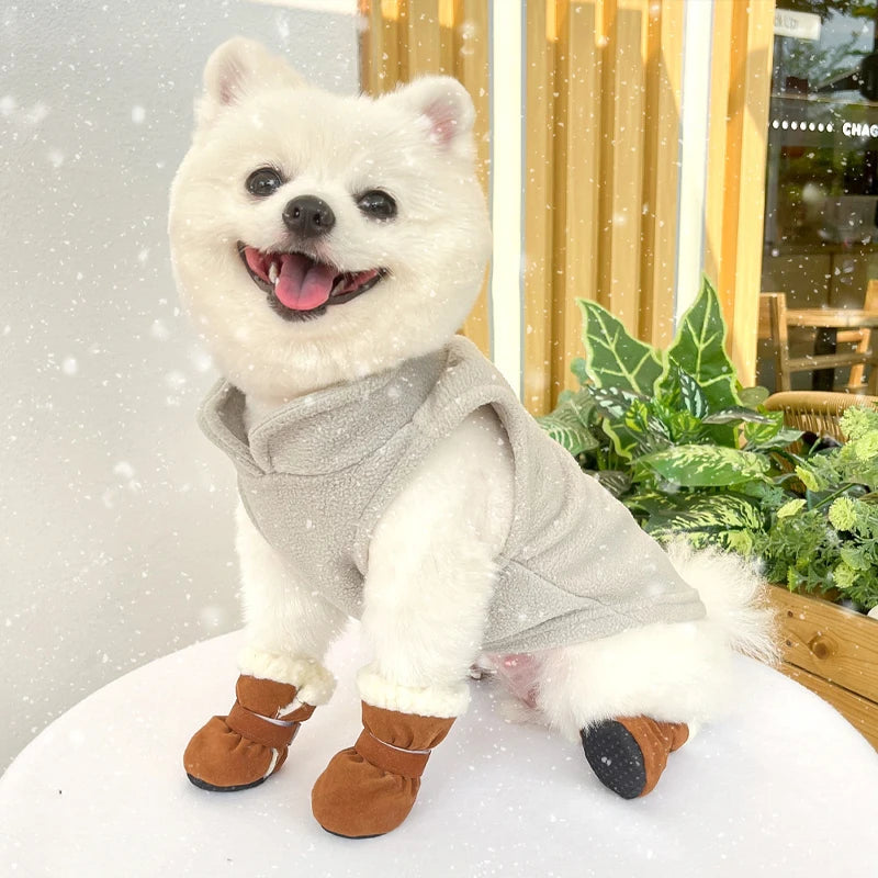 4pcs Winter Thick Warm Dog Shoes Soft Plush Non-slip Waterproof Snow Boot Puppy Outdoor Walking Pet Accessories Dog Socks Bootie