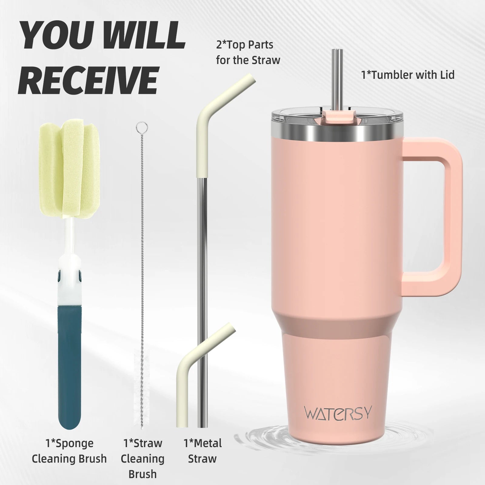 WATERSY 20/30/40oz Tumbler with Handle & Straw, Large Capacity Stainless Steel Thermal Cup, Vacuum Insulated Mug for Car, Travel